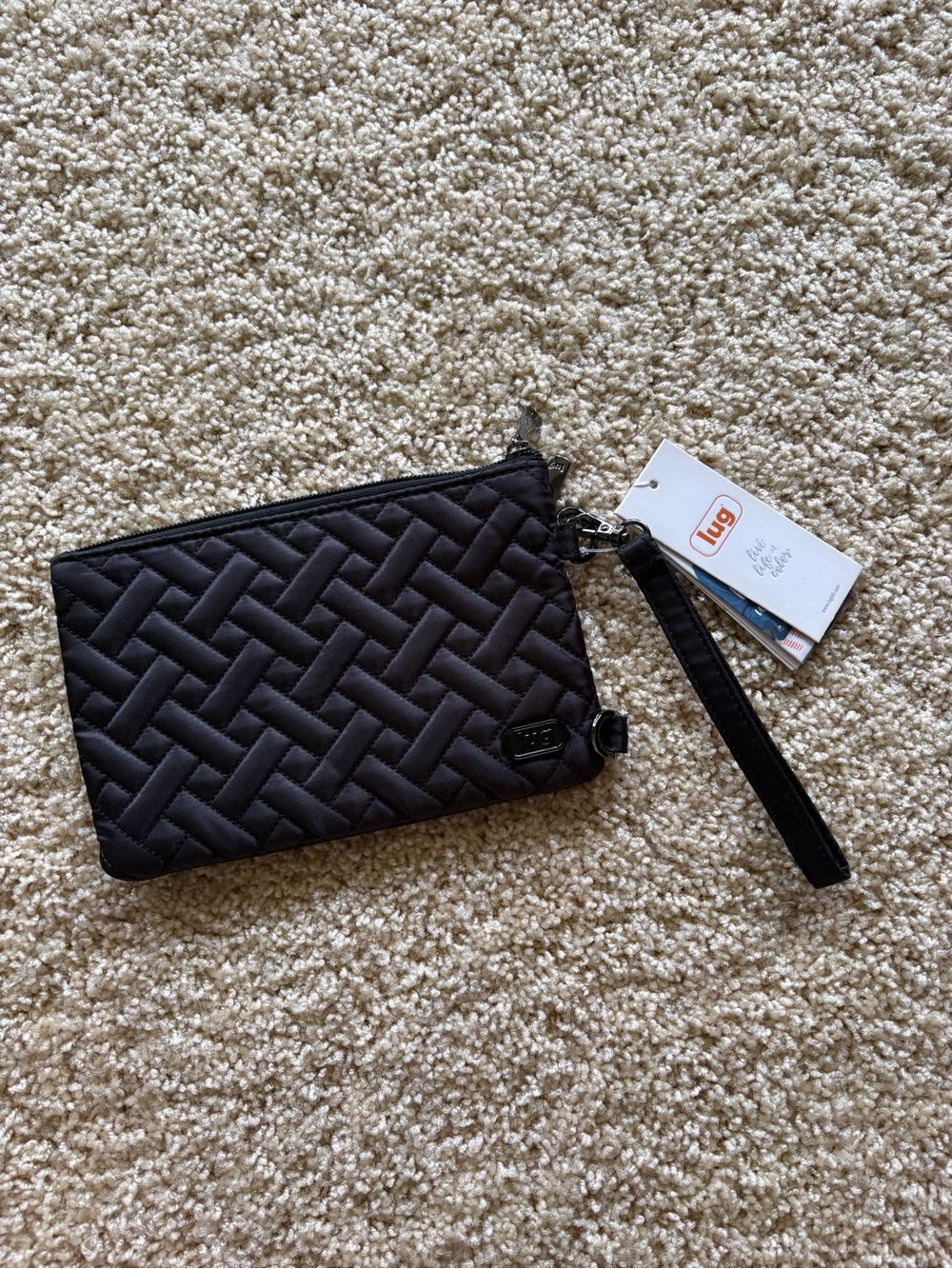 lug Quilted Black Wristlet Clutch with Removable Strap